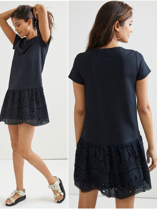 Anthropologie Dresses & Skirts - ANTHROPOLOGIE Maeve Black Flounced Eyelet Mini Shift Dress Size S